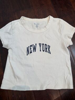 Brandy Melville Cream Tee with Navy "New York" Graphic